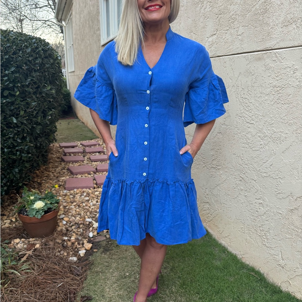 Chloe Kristyn Blue Puff Sleeve Midi Sundress